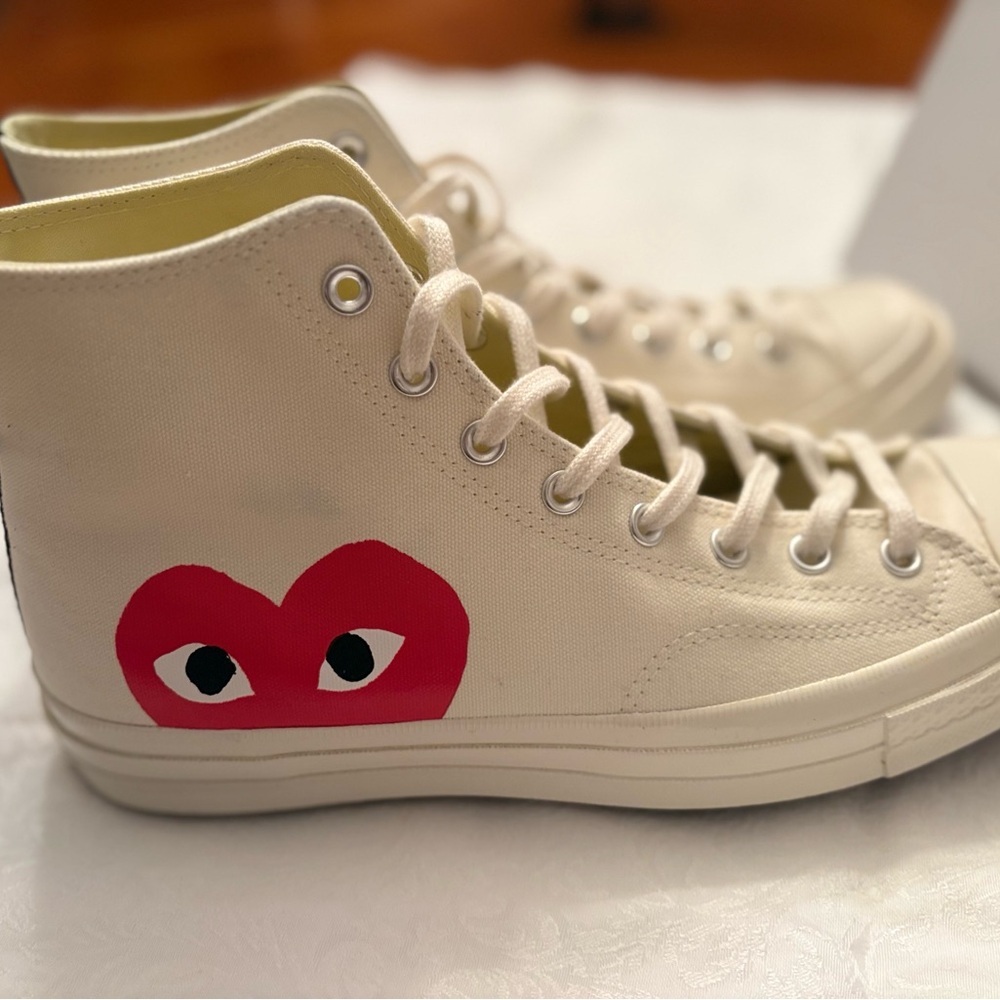 Converse Cream and Red High-Top Sneakers